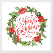 Vrolijk kerstrood Groen Wreath Holly Ivy Raamsticker (Vel)