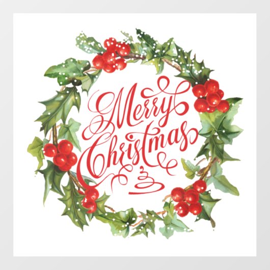 Vrolijk kerstrood Groen Wreath Holly Ivy Raamsticker (Vel)