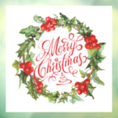 Vrolijk kerstrood Groen Wreath Holly Ivy Raamsticker (Vel 3)
