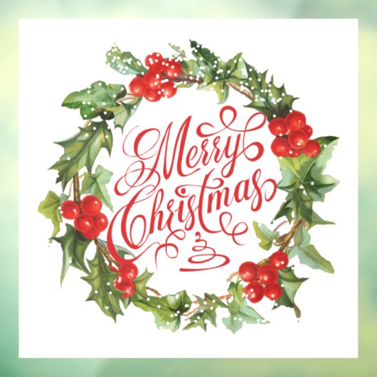 Vrolijk kerstrood Groen Wreath Holly Ivy Raamsticker (Vel 3)