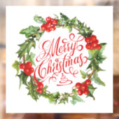 Vrolijk kerstrood Groen Wreath Holly Ivy Raamsticker (Vel 2)