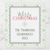 Vrolijk kerstrood Groene Eenvoudige Snowflake Cute Wijn Etiket (Enkel label)