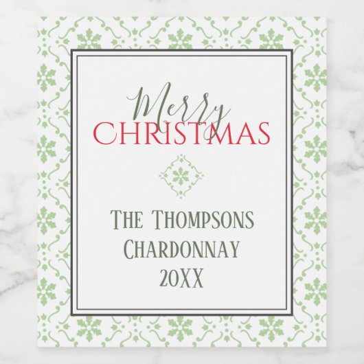 Vrolijk kerstrood Groene Eenvoudige Snowflake Cute Wijn Etiket (Enkel label)