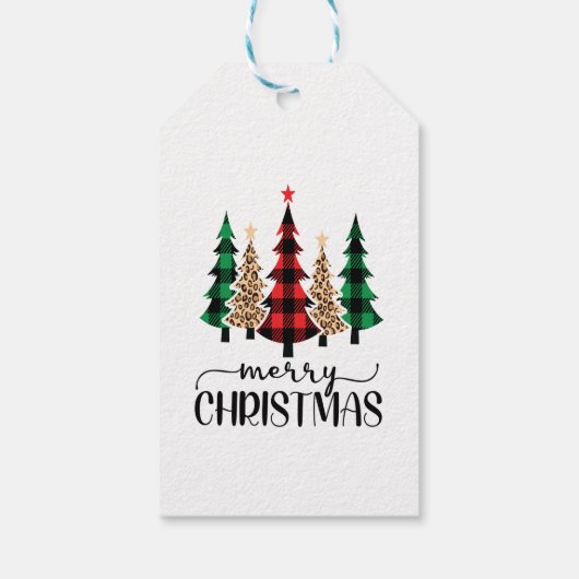 Vrolijk kerstrood-groene en zwarte pietbomen cadeaulabel (Achterkant)