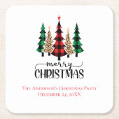 Vrolijk kerstrood-groene en zwarte pietbomen kartonnen onderzetters (Voorkant)