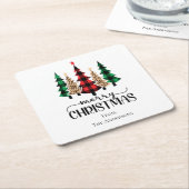 Vrolijk kerstrood-groene en zwarte pietbomen kartonnen onderzetters (Schuin)