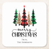 Vrolijk kerstrood-groene en zwarte pietbomen kartonnen onderzetters (Voorkant)
