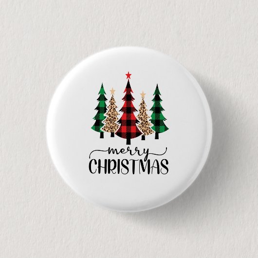 Vrolijk kerstrood-groene en zwarte pietbomen ronde button 3,2 cm (Voorkant)