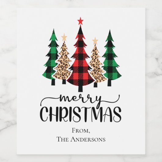 Vrolijk kerstrood-groene en zwarte pietbomen wijn etiket (Enkel label)