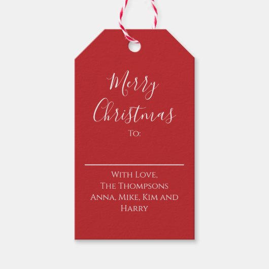 Vrolijk kerstrood-groene klassieke feestdag cadeaulabel (Voorkant)