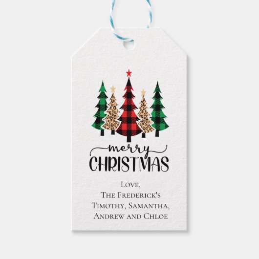 Vrolijk kerstrood groene zwarte buffelboom cadeaulabel (Voorkant)