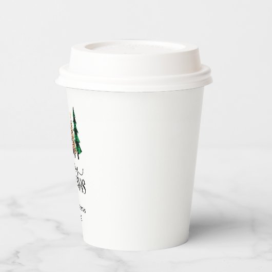 Vrolijk kerstrood groene zwarte buffelboom papieren bekers (Links)