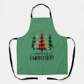 Vrolijk kerstrood groene zwarte buffelboom schort (Voorkant)