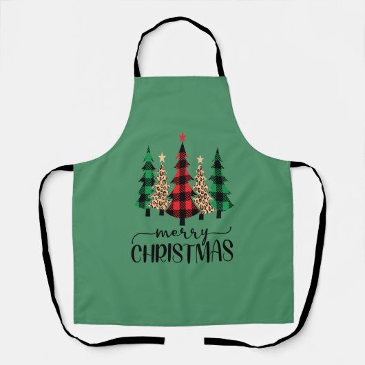 Vrolijk kerstrood groene zwarte buffelboom schort (Voorkant)