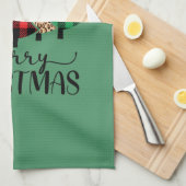 Vrolijk kerstrood groene zwarte buffelboom theedoek (Quarter Fold)