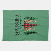 Vrolijk kerstrood groene zwarte buffelboom theedoek (Horizontaal)