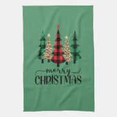 Vrolijk kerstrood groene zwarte buffelboom theedoek (Verticaal)