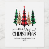 Vrolijk kerstrood groene zwarte paardenstaart wijn etiket (Enkel label)