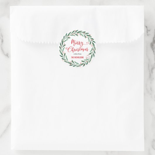 Vrolijk kerstrood handgeschreven script | Krans Ronde Sticker (Tas)