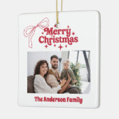 Vrolijk kerstrood handgetekende strik retro foto keramisch ornament (Links)