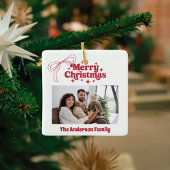 Vrolijk kerstrood handgetekende strik retro foto keramisch ornament