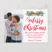 Vrolijk Kerstrood Handschrift Nieuwgehuwden Foto Briefkaart (Voorkant)
