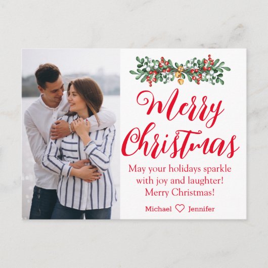 Vrolijk Kerstrood Handschrift Nieuwgehuwden Foto Briefkaart (Voorkant)