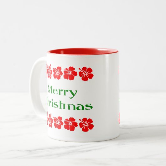Vrolijk kerstrood Hibiscus Hawaiian Mok (Voorkant links)
