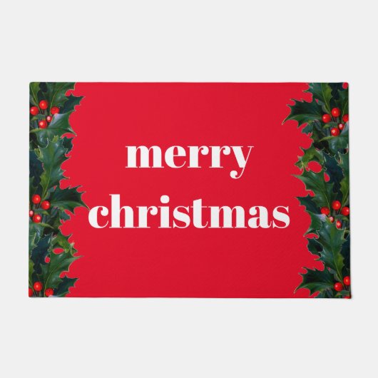 Vrolijk kerstrood Holly Border Welkom Mat (Voorkant)
