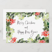 Vrolijk kerstrood Holly Modern script Feestdagenkaart (Voorkant / Achterkant)