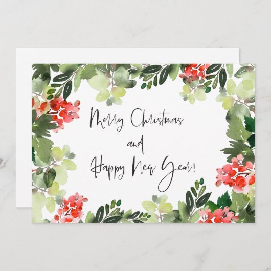 Vrolijk kerstrood Holly Modern script Feestdagenkaart (Voorkant / Achterkant)