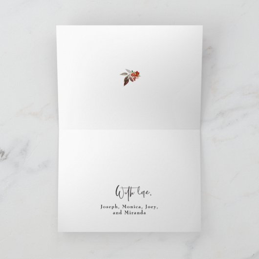 Vrolijk kerstrood Holly Modern Script Holiday Ca Kaart (Binnen)