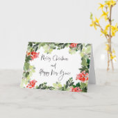 Vrolijk kerstrood Holly Modern Script Holiday Ca Kaart (Gele Bloem)
