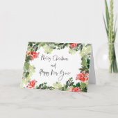 Vrolijk kerstrood Holly Modern Script Holiday Ca Kaart (Voorkant)