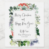 Vrolijk kerstrood Holly Modern script Wijn Etiket (Enkel label)