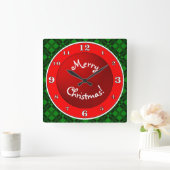 Vrolijk kerstrood in groen vierkante klok (Huis)