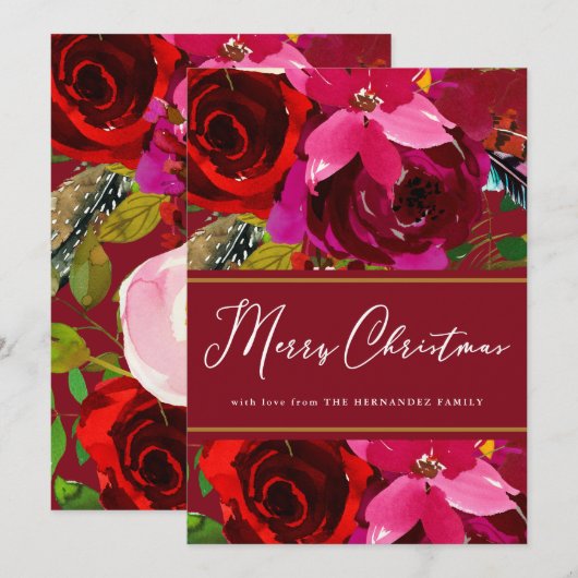 Vrolijk kerstrood kalligrafie bloemenvakantie feestdagenkaart (Voorkant / Achterkant)