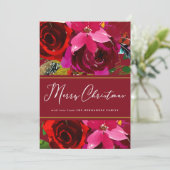 Vrolijk kerstrood kalligrafie bloemenvakantie feestdagenkaart (Staand voorkant)