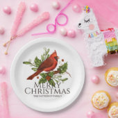 Vrolijk kerstrood kardinaal Holly gepersonaliseerd Papieren Bordje (Feest)