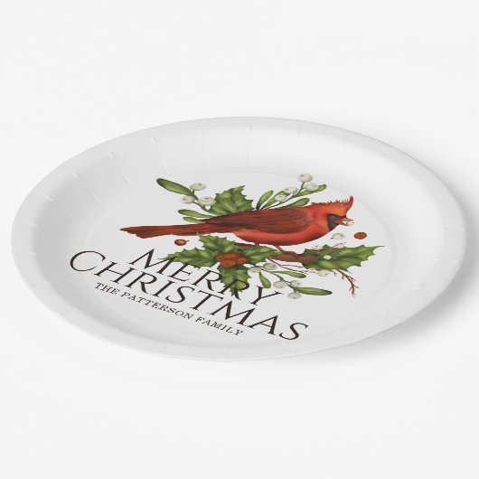 Vrolijk kerstrood kardinaal Holly gepersonaliseerd Papieren Bordje (Gekanteld)