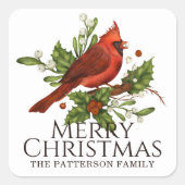 Vrolijk kerstrood kardinaal Holly gepersonaliseerd Vierkante Sticker (Voorkant)
