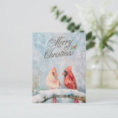 Vrolijk kerstrood kardinaal in de sneeuw feestdagenkaart (Staand voorkant)