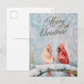 Vrolijk kerstrood kardinaal in de sneeuw feestdagenkaart (Voorkant / Achterkant)