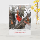 Vrolijk kerstrood kardinaal op branche kaart (Gele Bloem)