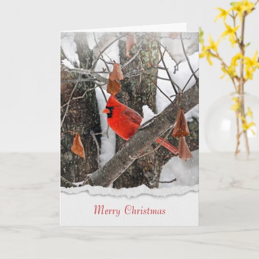 Vrolijk kerstrood kardinaal op branche kaart (Gele Bloem)