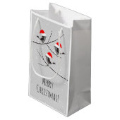 Vrolijk kerstrood kerstfeest met vogels Sneeuwklei Klein Cadeauzakje (Achterkant Gekanteld)