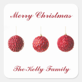 Vrolijk kerstrood Kogels versieren met tekst Vierkante Sticker