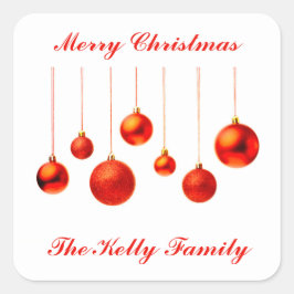 Vrolijk kerstrood Kogels versieren met tekst Vierkante Sticker