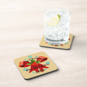 Vrolijk kerstrood lint Holly Leaf Bier Onderzetter (Rechterzijde)