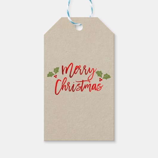 Vrolijk kerstrood met Folie Moderne Script Kraft Cadeaulabel (Voorkant)